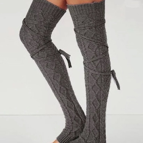 Red burgundy knee high socks leg warmers sexy tie wrap sexy dancer warm winter - Picture 4 of 6